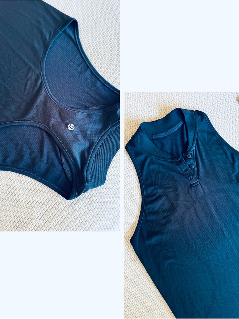 LULULEMON Swiftly Collarless Navy Blue Sleeveless Henley Tank Golf Shirt Top